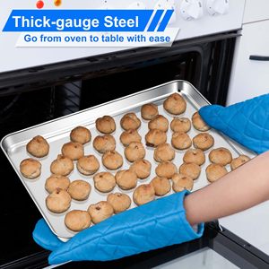 Teglia da Forno Grande in Acciaio Inossidabile, <span class=keywords><strong>Vassoio</strong></span> in Metallo Non Tossico per Biscotti, Piatti e Teglie da Forno Sicuri per la Cottura - Product Image 3