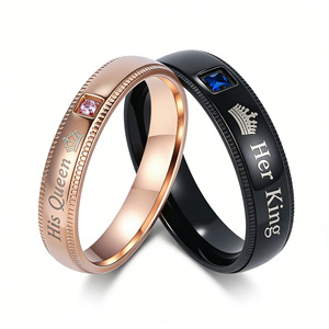 King And Queen <b>Titanium</b> Steel Couple <b>Rings</b> His Queen Her King Wedding Bands Rose Gold Black With Crown Design - Product Image 1