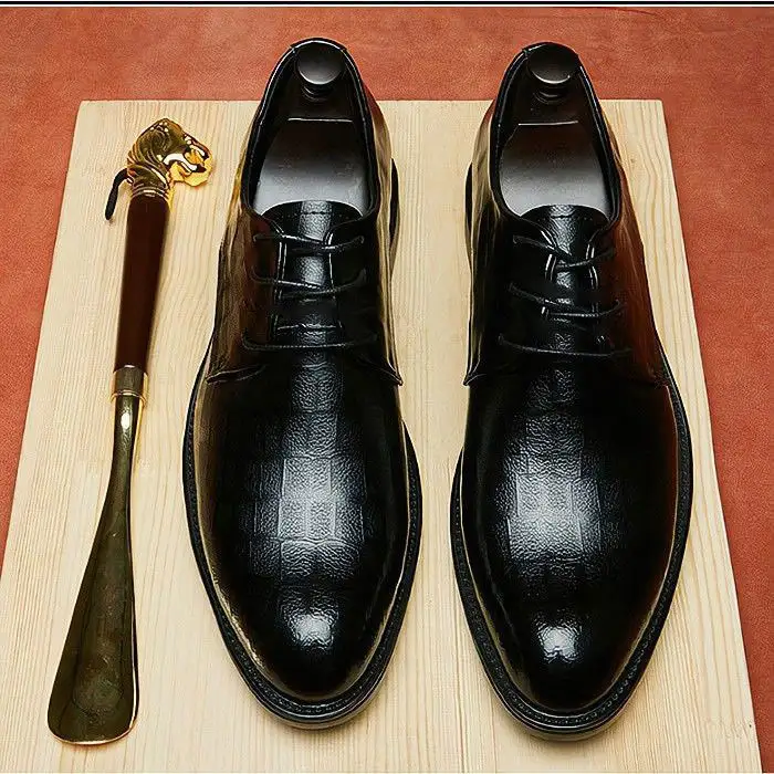 Black leather shoes men's summer, autumn and winter breathable youth pointed business dress men's leather shoes