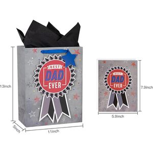 MAYPLUSS 13 Inch Gift Bag With Card And Tissue Paper Grey Medal Design For Fathers Day - Product Image 4