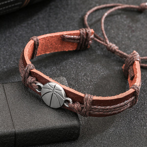 Leather Bracelet Sports <b>Ball</b> Charms Basketball <b>Baseball</b> Soccer Softball Vintage Unisex Jewelry Gift Accessory - Product Image 4