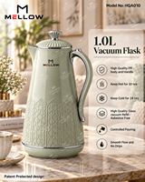 Carafe isotherme artisanale OEM 1,0 L, motif marocain vert sauge, avec intérieur en verre PP, bouton couronne et poignée chromée