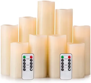 Battery Operated Flameless Candles 4" 5" 6" 7" 8" 9" With Remote Control And Timer Real Wax Pillar LED Flickering Candles