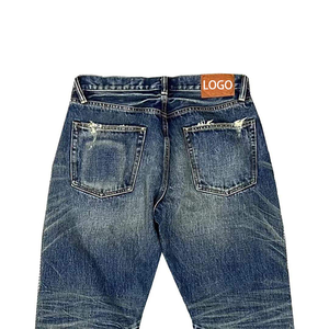 Custom High Quality Selvedge Denim <b>Jeans</b> Whiskers Micro-flared Y2k <b>Jeans</b> Vintage Stonewashed Distressed Men's Casual <b>Jeans</b> - Product Image 4