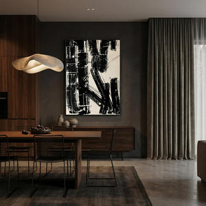 Pintura al Óleo Abstracta Contemporánea en Blanco y Negro sobre Lienzo, Arte de Pared Enmarcado, Decoración para Colgar en la Sala de Estar - Product Image 4