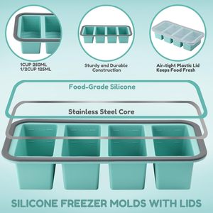 Silicone Freezer Tray with Lid 4 Compartments 250ml BPA Free Food Storage <b>Container</b> for Baby Food <b>Soup</b> <b>Microwave</b> Dishwasher Safe - Product Image 3