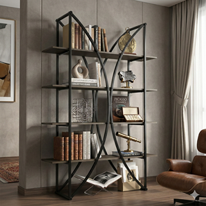 Estantería Abierta Moderna con Marco Metálico Curvo y 4 Estantes Metálicos, Mueble Ahorrador de Espacio para Sala de Estar u Oficina <span class=keywords><strong>en</strong></span> <span class=keywords><strong>Casa</strong></span> - Product Image 1