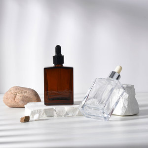 Chai dầu dưỡng tóc, dầu dưỡng râu, tinh dầu, serum thủy tinh hình chữ nhật dẹt màu nâu hổ phách cao cấp <span class=keywords><strong>30ml</strong></span> 50ml 100ml kèm hộp - Product Image 4