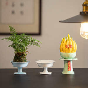 Plateau décoratif rond en céramique de style chinois, en forme de main de Bouddha, pour servir du thé et des en-cas - Product Image 1