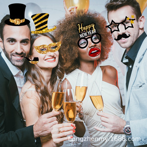 Accessoires <span class=keywords><strong>de</strong></span> photomaton à main sur le thème du Nouvel An 2026, noir et or, fournitures <span class=keywords><strong>de</strong></span> fête, célébration, papier, utilisation en intérieur - Product Image 5