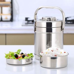 Double Wall Vacuum Insulated Stainless Steel <b>Lunch</b> Bucket With 2 Compartment Inner Bowls, Portable Handheld Leakproof Thermal - Product Image 2