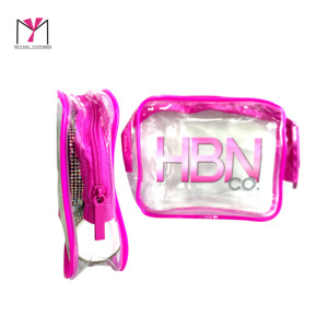 HBN <b>Transparent</b> PVC Cosmetic <b>Bag</b> With Zipper Water Resistant <b>Makeup</b> Pouch Medium Size Modern Letter Pattern - Product Image 3