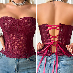 Top Modellante da Donna in Spandex Traspirante, Corsetto Modellante con Bordo in <span class=keywords><strong>Pizzo</strong></span>, Tessuto Pettinato, Livello di Controllo Forte, Vendita all'Ingrosso - Product Image 3