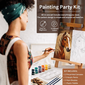 Kit de peinture sur toile pré-dessinée Cheval, Ensemble DIY pour soirées peinture, Pinceaux à peinture acrylique, Kit d'art facile pour enfants et adultes, Décoration intérieure - Product Image 3