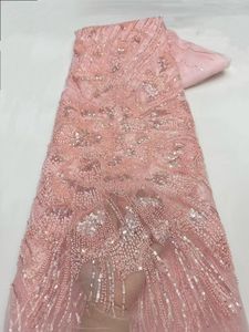 NI.AI Nouveau style de tissu en dentelle à paillettes et perles, tissu en dentelle brillante à sequins, tissu en dentelle à rayures et perles pour robe de mariée - Product Image 5