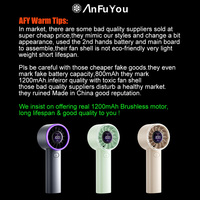Ventilateur portable mini à main AFY 2026, nouvelle tendance, vente chaude, vent puissant, haute vitesse, 1200 mAh, affichage numérique, moteur sans balais