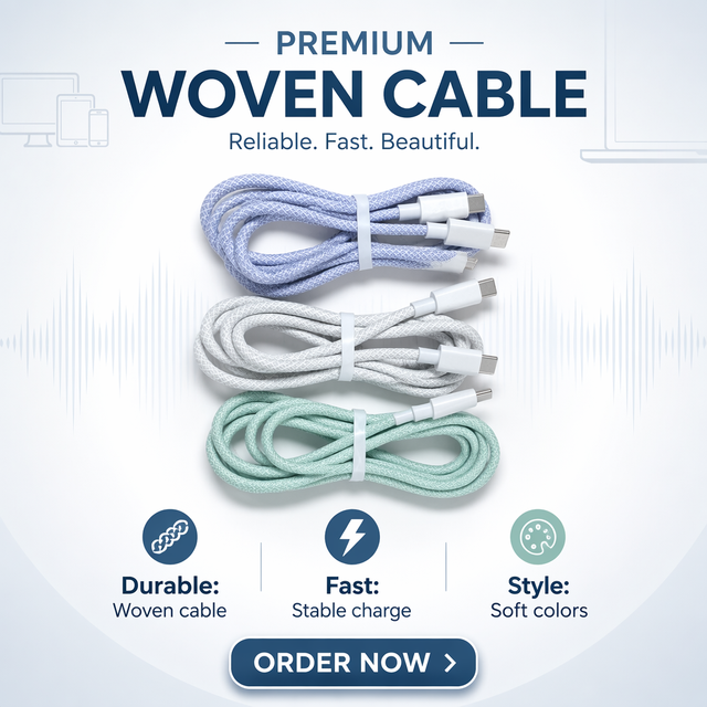 USB C to USB C Dual Head Fast Charging Data Cable with Pure Copper Conductor Braided Nylon Jacket for Mobile Phone & Tablet