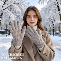 Gants d'hiver tactiles pour femmes en fausse fourrure de cachemire, doublure polaire thermique, gants de téléphone jacquard nid d'abeille chauds