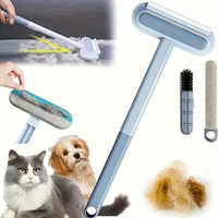 Brosse de nettoyage 4-en-1 réglable à long manche pour poils d'animaux, brosse autonettoyante en plastique pour vitres et moustiquaires