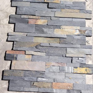 Revêtement mural en pierre naturelle en forme de Z, pierre de parement en ardoise fendue, panneau de pierre extérieur, carrelage vert Deoli, fait main - Product Image 1