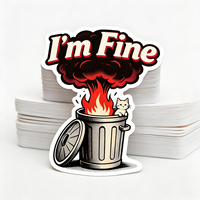 Autocollants personnalisés découpés à la forme « I'm Fine » Meme Comic Personnage émotionnel, en vinyle imperméable, pour bouteille d'eau et carnet