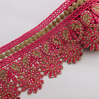 Dentelle africaine en polyester brodée de fleurs 3D, largeur 12 cm, tricot doré