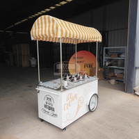 Chariot de vente ambulante pour glaces, à pousser à la main, avec congélateur intégré pour utilisation en extérieur