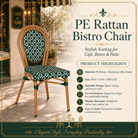 Chaise de bistrot française d'extérieur, verte et blanche, en rotin PE tressé, avec structure en aluminium, pour restaurant, café, terrasse, empilable