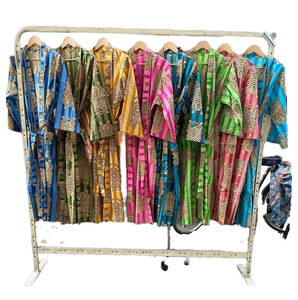 Robes longues imprimées pour femmes avec col mandarin, manches longues, en polyester tissé doux, tenue décontractée d'été, fermeture à cordon - Product Image 1