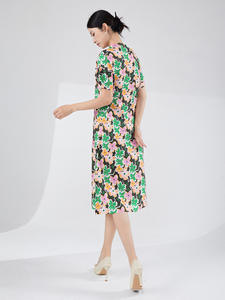 Miyake เดรสคลุมเข่าของผู้หญิงมีจีบพิมพ์ลายดอกไม้2025เอวธรรมชาติเป็นมิตรต่อสิ่งแวดล้อมทรงเอมีสินค้าในสต็อก - Product Image 2