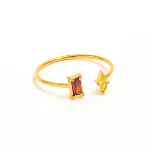 High-End Women's Stainless Steel Rings 18K Gold PVD <strong>Abstract</strong> Colorful Zirconia Open <strong>Design</strong> Bezel Setting Trendy Style-Tarnish - Product Image 3