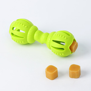 Juguetes de entrenamiento con forma de mancuerna para perros pequeños y medianos, de goma resistente a mordidas, con dispensador de comida, para masticar, aliviar el estrés y limpiar los dientes. - Product Image 2