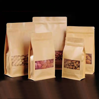 In Stock Plain Kraft Paper Food Packaging Bag with Window Food Grade 8 Side Seal Flat Bottom Pouch for Grain Food Scented Tea