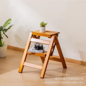 Multi-purpose household folding solid wood ladder, thickened three- or four-<b>step</b> climbing ladder, indoor <b>step</b> <b>stool</b>, portable - Product Image 3