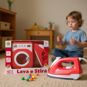 Lava E Stira Jouet Machine à laver et fer à repasser avec lumières et sons 3+ ans Rouge 21x10x33 cm - Product Image 1