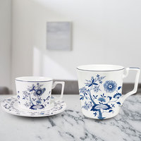 Service de vaisselle de luxe en porcelaine fine bleu et blanc à motifs floraux, style vintage, pour la maison, l'hôtel, le restaurant, les mariages, vente en gros