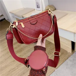 Tas Tangan Wanita Kecil Kulit PU Desainer dengan Dompet Koin Tas Bahu Wanita Termasuk 3 Ukuran Dompet Retro dan Tas Tangan