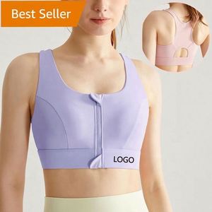 Femmes Zip Front S-5XL Plus Size Running Racerback High Impact Yoga Workout Fitness Bras Crop Top Permanent Cup Pad Sports Bra - Product Image 1