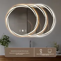 Espejo de Baño LED Circular HD Moderno y Sencillo con Marco de Vidrio, Alimentado por Enchufe, Montado en Pared, para Hoteles y Uso Doméstico, Venta al por Mayor Transfronteriza