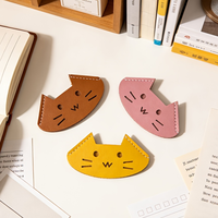 Marcadores de Libros de Cuero PU con Diseño de Gatito para Estudiantes, Clip Marcador de Páginas para Lectura, Cuaderno, Diario, Agenda, Papelería, Regalo