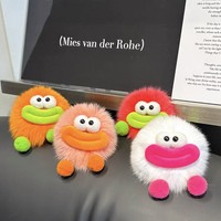 Porte-clés et pendentif de sac en peluche en forme de renard mignon à grande bouche et petit charbon de bois