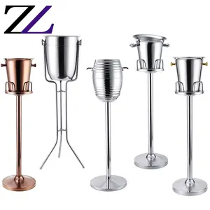 Buffet party bar stainless steel copper beverage cooler flower ice bucket display rack champagne wine chiller bucket with stand