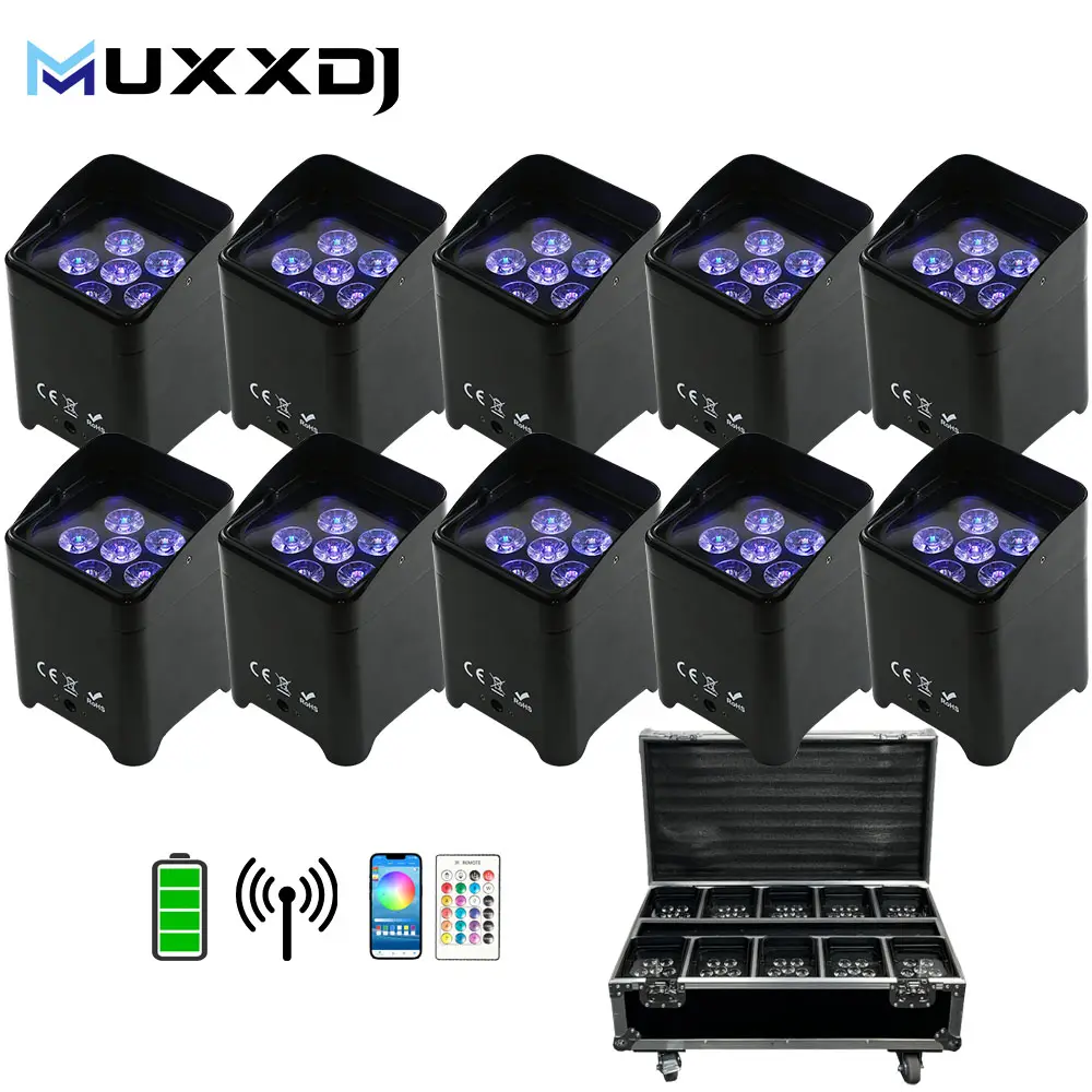 Không dây Battery Powered uplight 6x18 Wát rgbaw UV 6in1 LED uplight với sạc trường hợp đối với Wedding party Bar Club