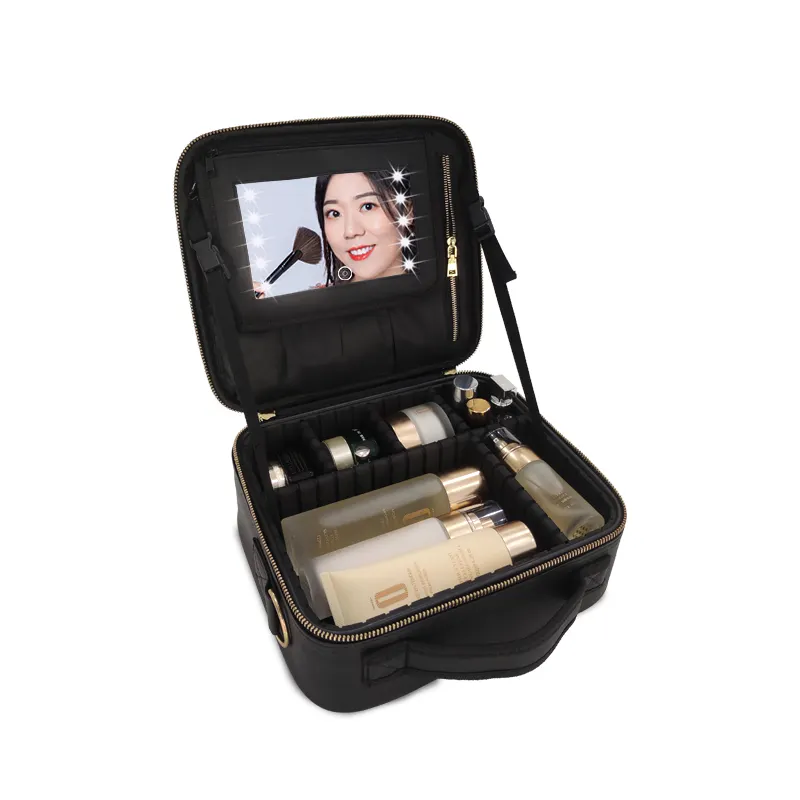 Skeep Miroir Led Smart Schmink tasche mit LED-Spiegel 1500Mah Batterie Kosmetik spiegel mit Lichtern Schmink tasche mit LED-Spiegel