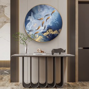 Hand Painted Oil <b>Painting</b> Nine Fish Circular 3D Abstract Art Wall Decor <b>For</b> Entryway Living Room Metal <b>Frame</b> Wood <b>Frame</b> - Product Image 1