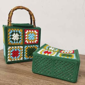 Women's Casual Summer Beach Tote Handmade <b>Straw</b> <b>Bag</b> Bamboo Zipper Closure Polyester Flower Wicker Big Two Rattan <b>Bag</b> Girls - Product Image 2
