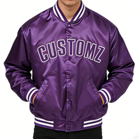 Veste de baseball en satin brillant personnalisée avec logo brodé OEM, style streetwear vintage pour hommes