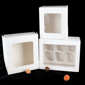 Blanco puro de la torta de boda caja 8 agujero ventana cajas de Cupcake