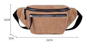 OEM Custom Logo Adjustable Strap Waist Bag <b>Double</b> Zipper Corduroy Fanny Pack Wholesale Money Phone Belt Bag for Men and Women - Product Image 3