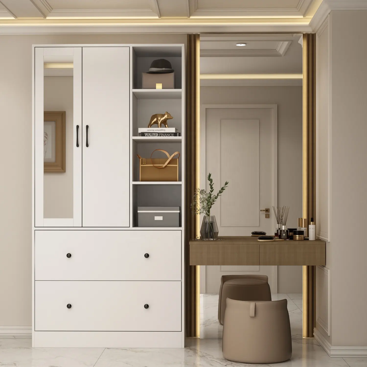 Meubles de chambre à coucher de luxe moderne personnalisé, Double armoire peinte avec tiroirs pour rangement, armoire